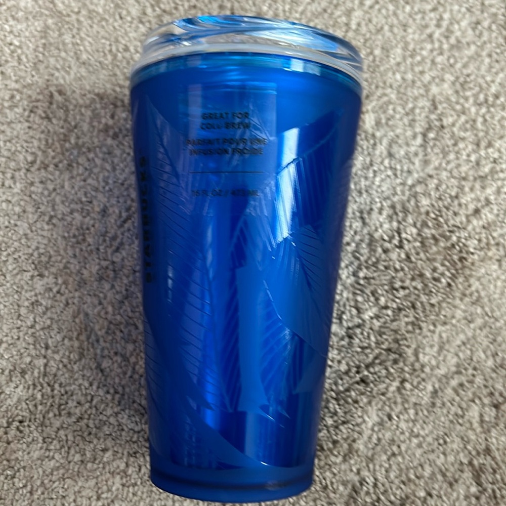 NEW:  Starbucks Blue 16 Oz Cold Cup with Leaves